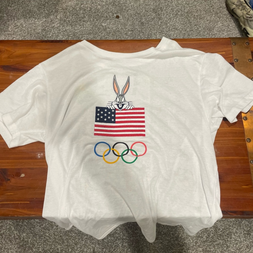 White T-Shirt with Bugs Bunny and Olympic Rings